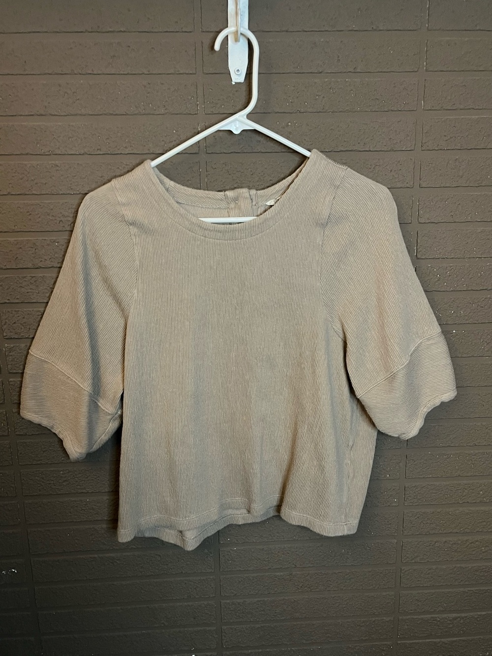 Madewell Beige Cropped Ribbed Short-Sleeve Top